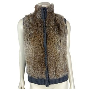 Christopher Fisher Wool Rabbit Fur Vest Size M Zip Gray Knit Sleeveless Womens